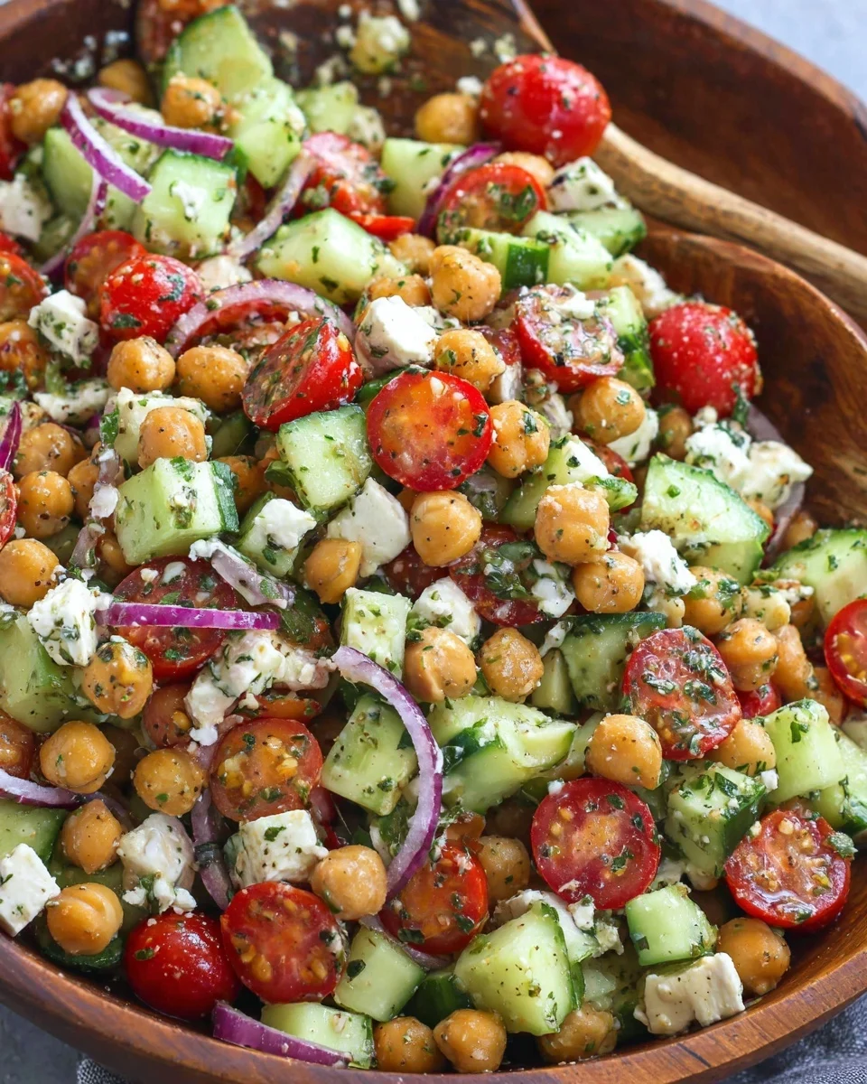 Easy Chickpea Cucumber Salad with Feta and Tomatoes