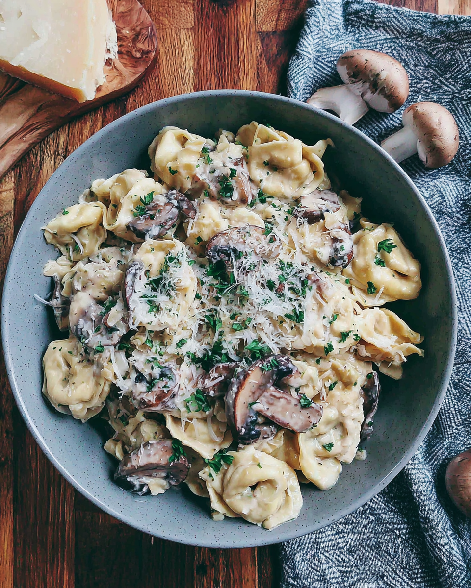 Creamy Mushroom Tortellini Alfredo recipe