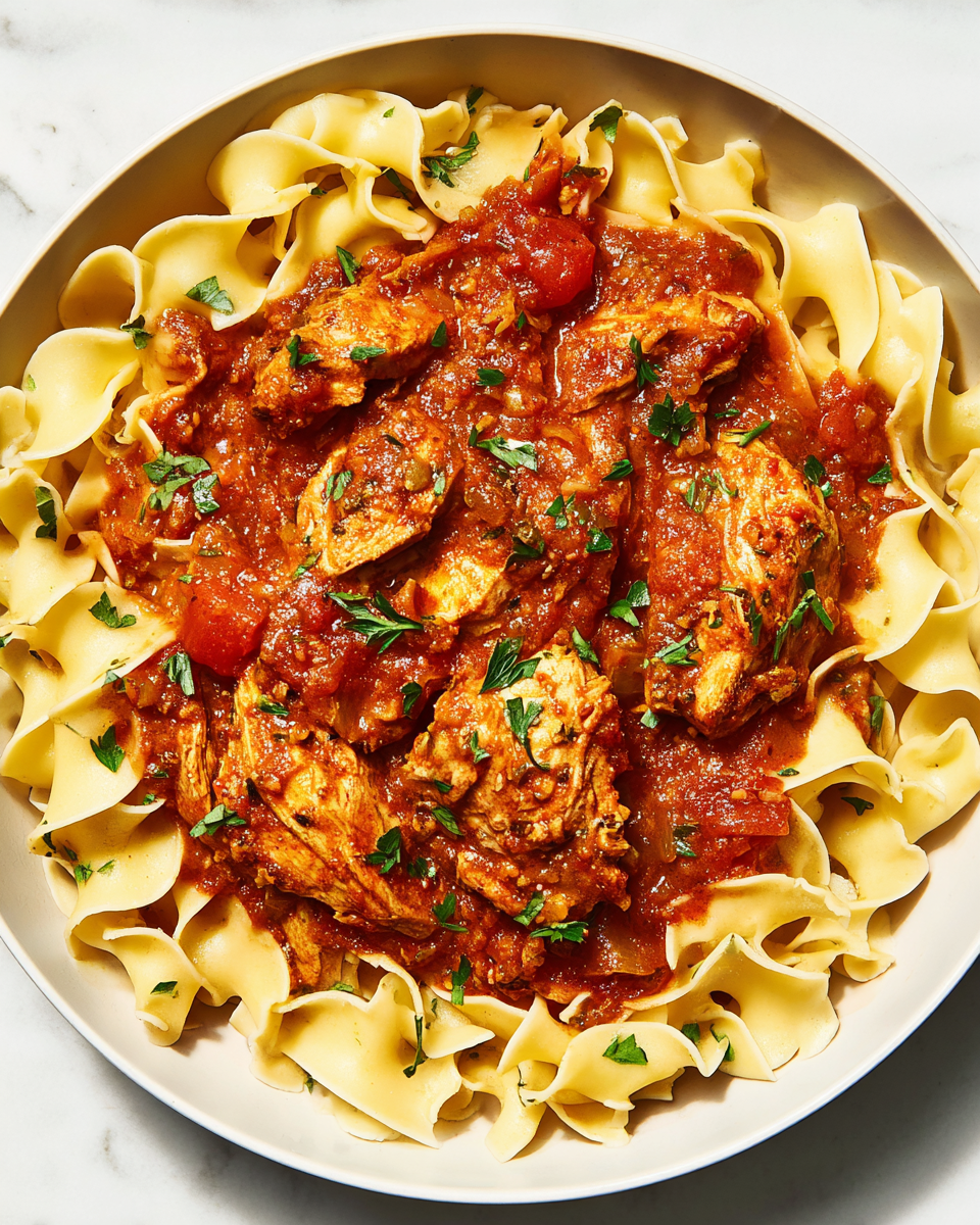 Hungarian Chicken Paprikash Over Egg Noodles recipe