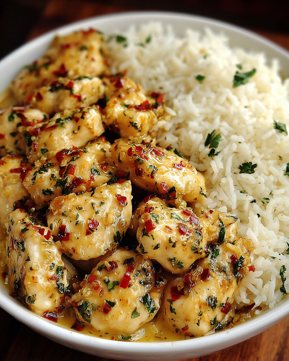 Chicken Scampi with Creamy Garlic Parmesan Rice for Thanksgiving