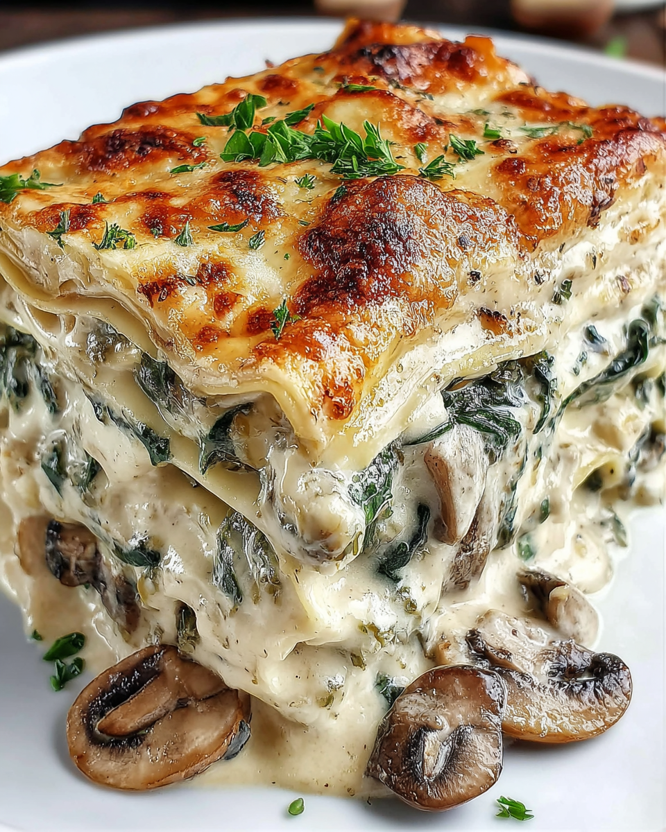 Creamy Spinach and Mushroom Lasagna Delight