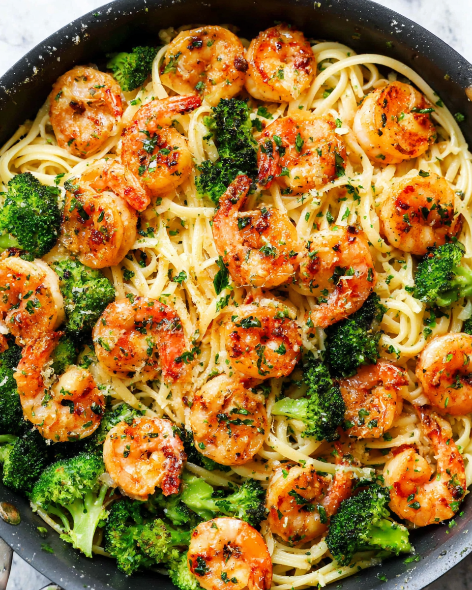 Garlic Butter Shrimp Alfredo with Roasted Broccoli