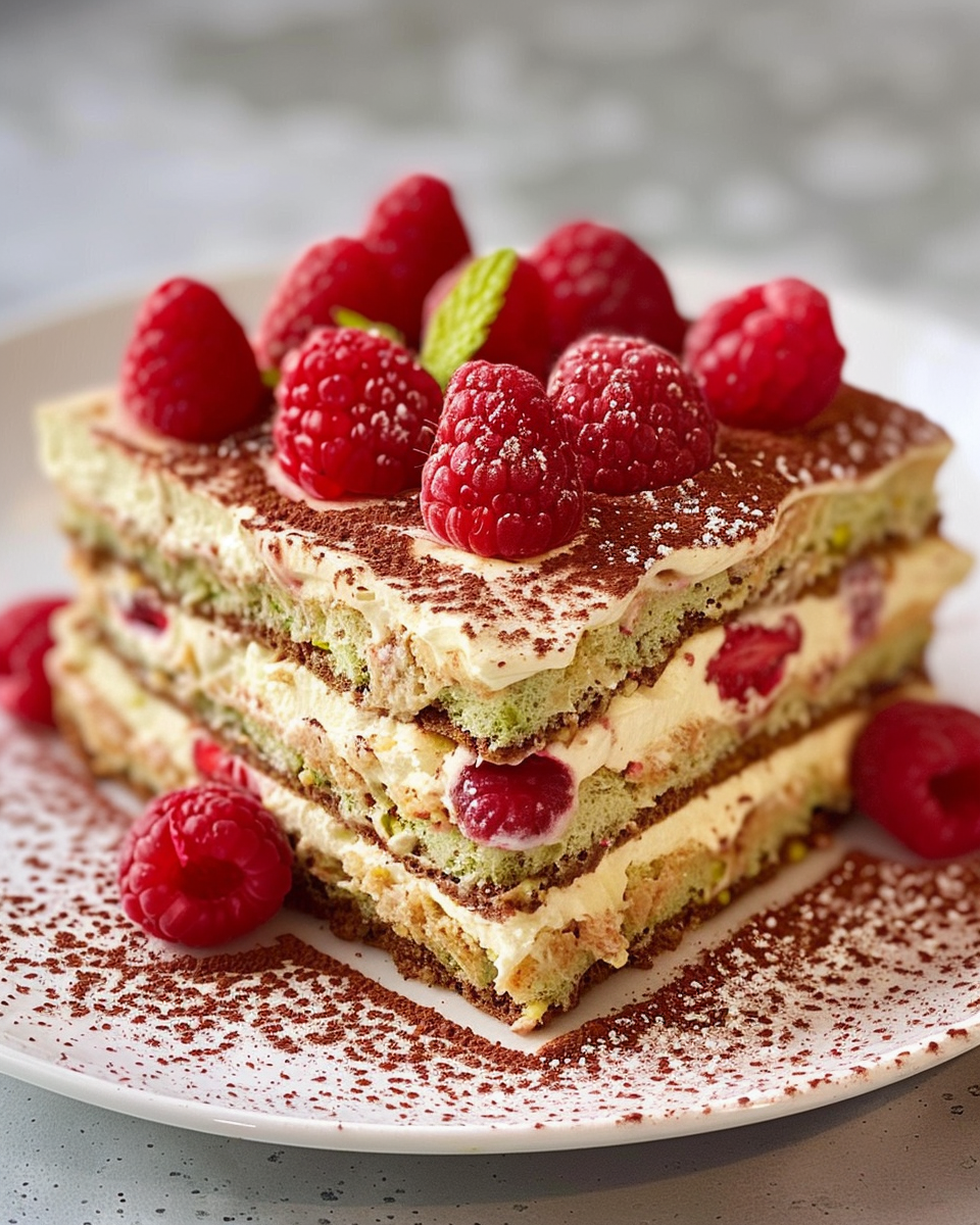 Decadent Pistachio Raspberry Tiramisu Creation