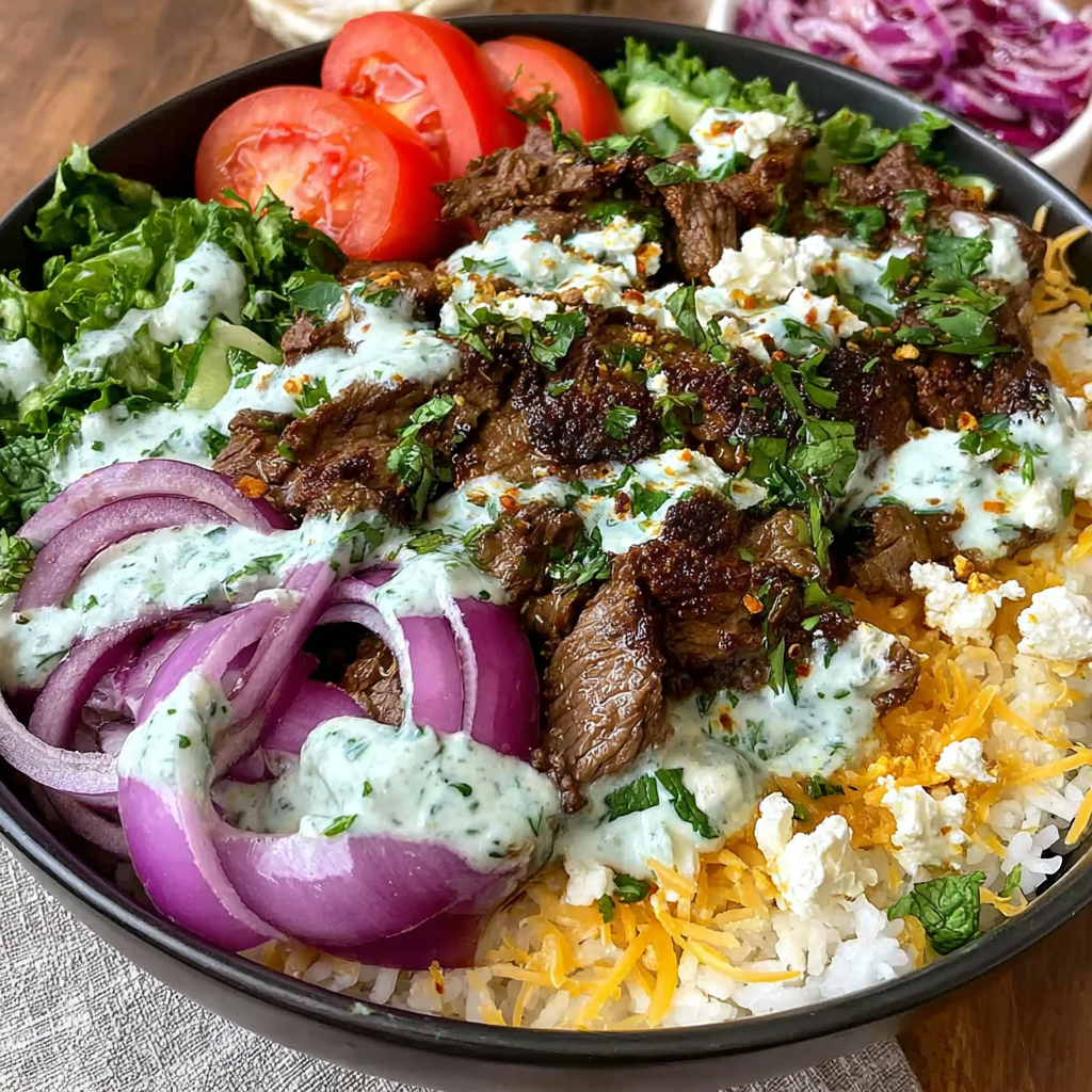 Delicious Lamb Gyro Bowls with Creamy Sauce
