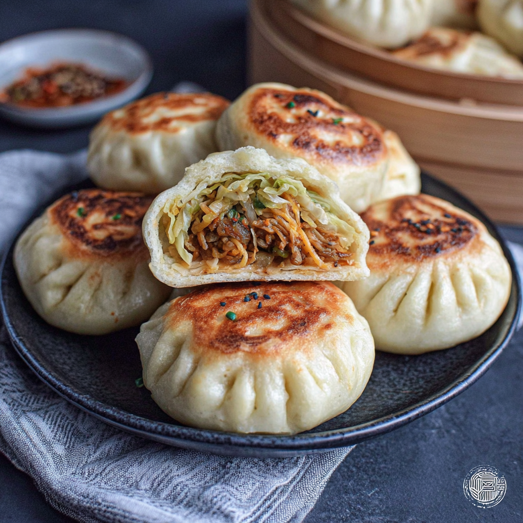 Deliciously Crispy Pan-Fried Cabbage and Noodle Buns