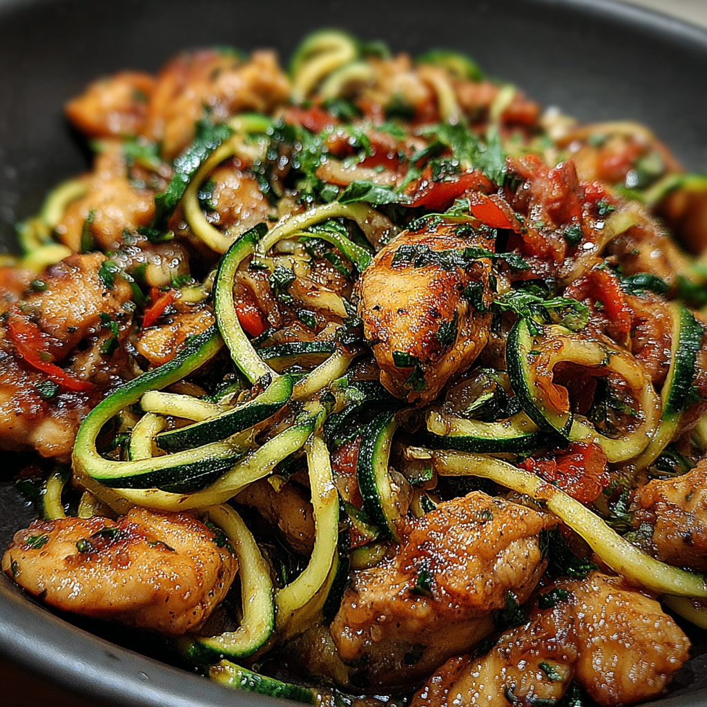 Healthy Garlic Chicken Zoodles Stir Fry Recipe
