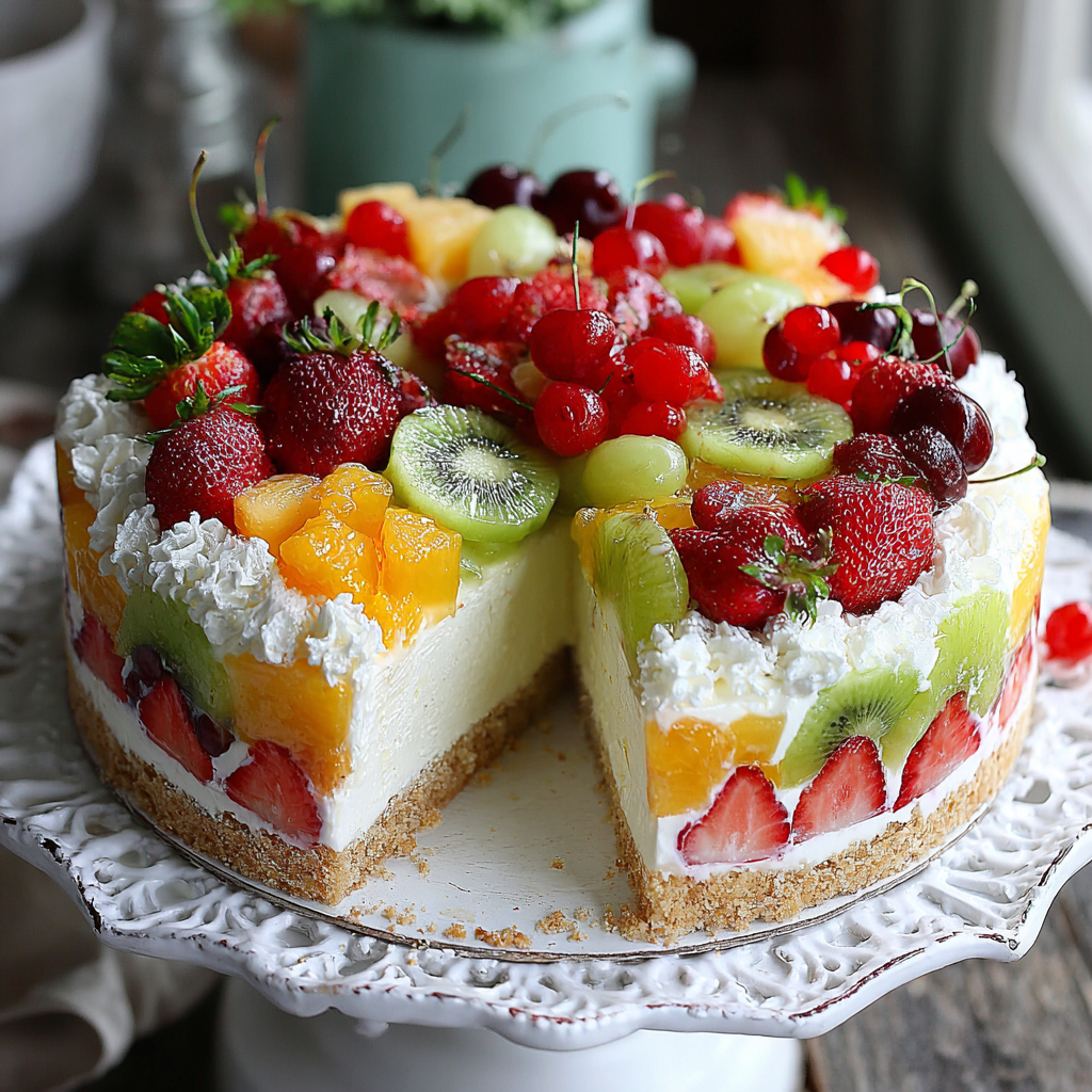 Indulge in a Refreshing Fruit Salad Cheesecake
