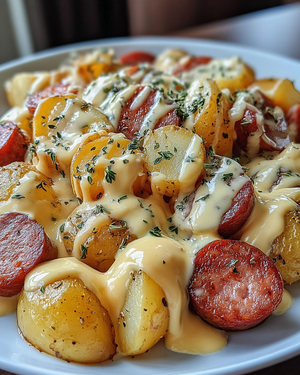Savoring Cheesy Ranch Potatoes with Smoked Sausage