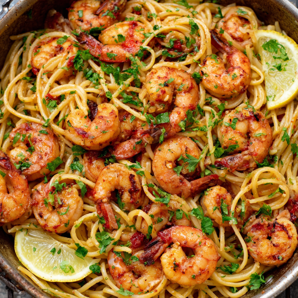Cajun BBQ Shrimp Scampi Linguine Delight