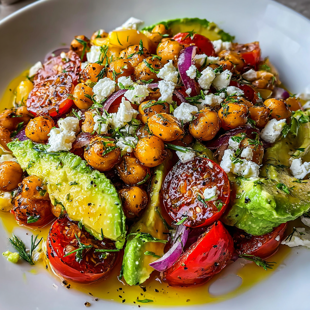 Chickpea Feta Avocado Salad with Fresh Herbs