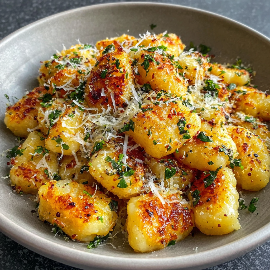 Deliciously Crispy Garlic Butter Parmesan Gnocchi