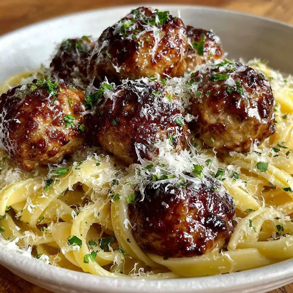Savory Garlic Butter Meatballs with Parmesan Pasta