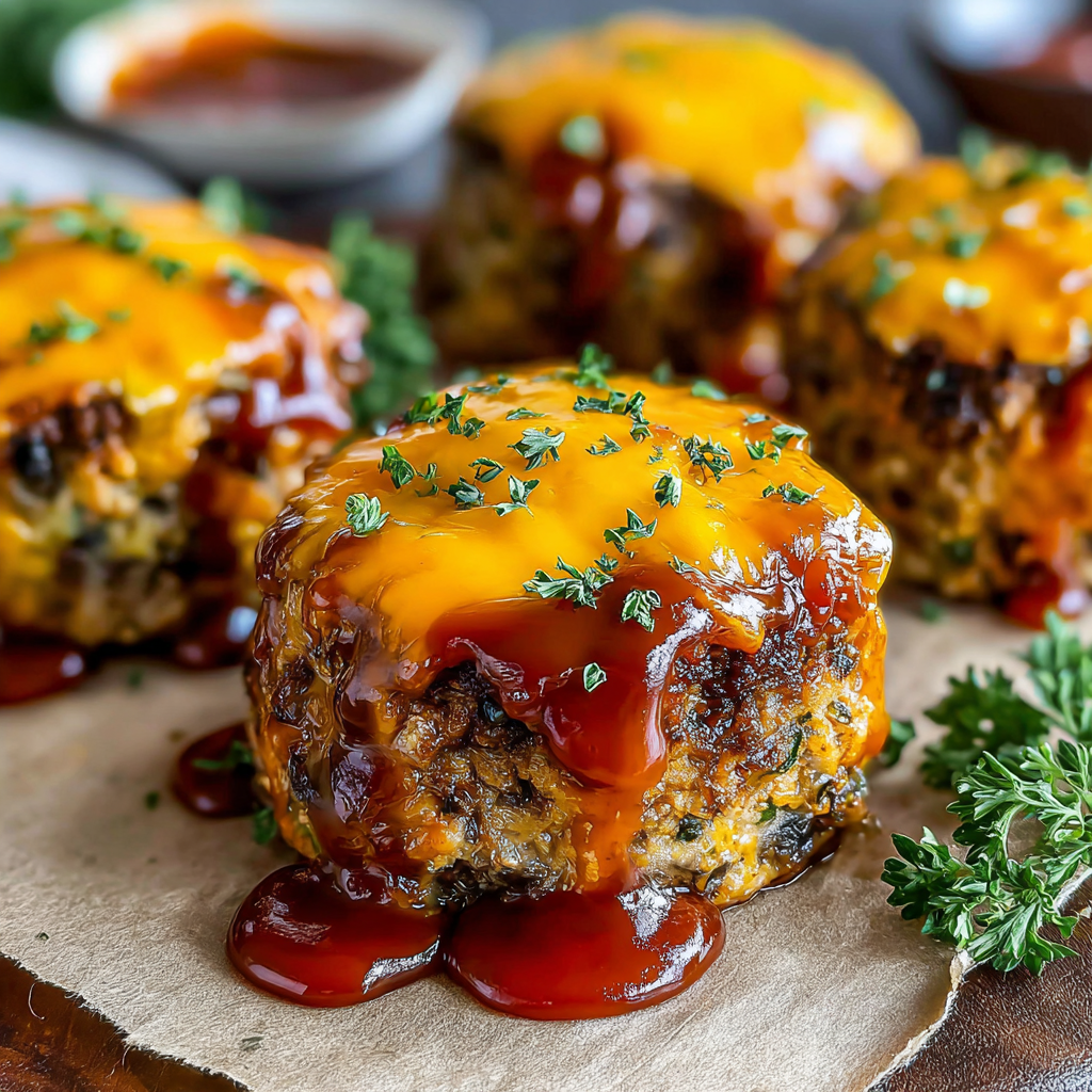 Savory Mini BBQ Mushroom Cheddar Meatloaf Delights